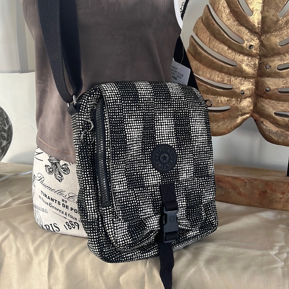 Kipling Black and White Geometric Crossbody Bag
